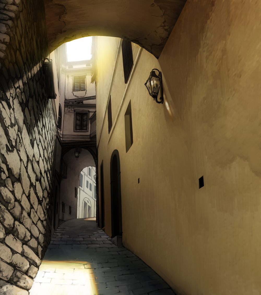 alley, bad_id, bad_pixiv_id, house, no_humans, road, scenery, street