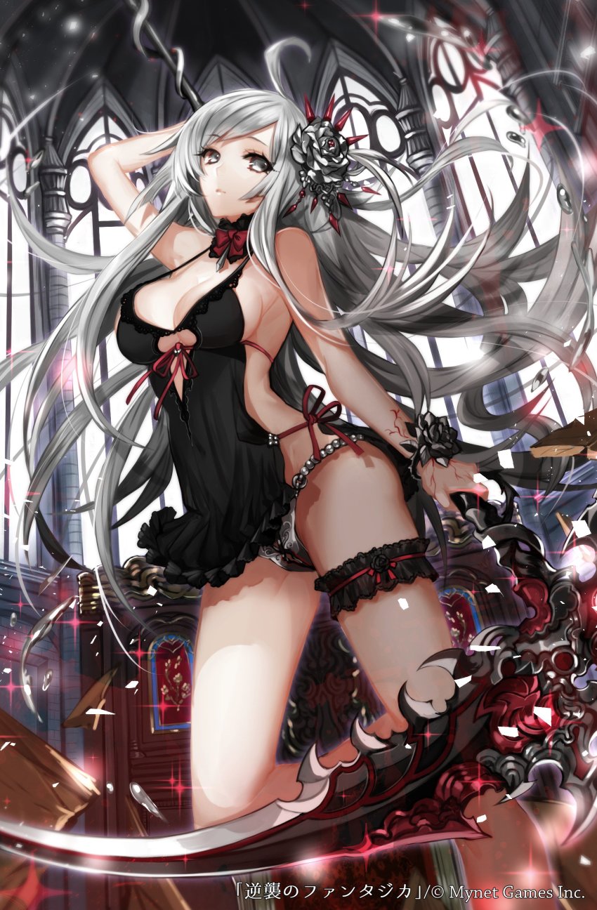 1girl, absurdres, apt, bare_arms, bare_shoulders, black_dress, breasts, detached_collar