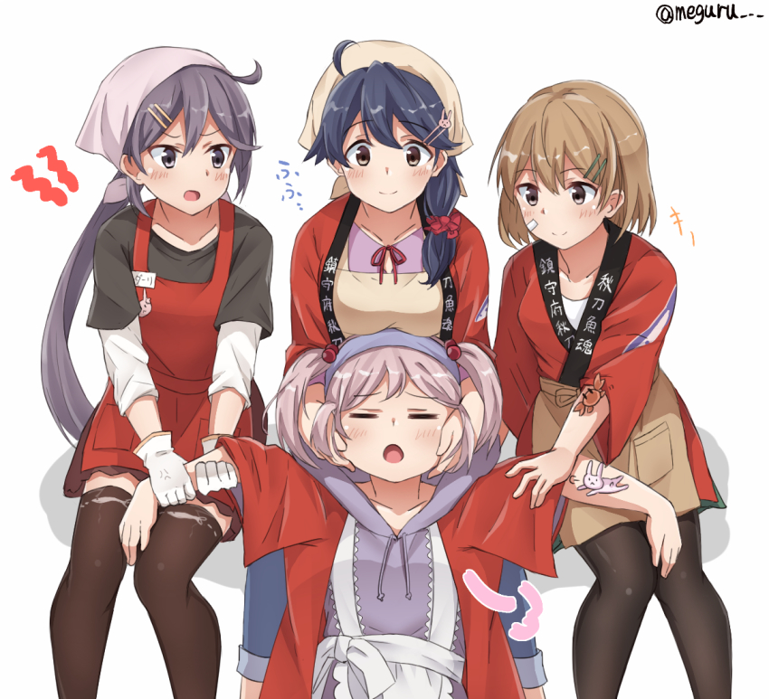 4girls, =_=, ahoge, akebono_(autumn)_(kancolle), akebono_(autumn_mode)_(kancolle), akebono_(kancolle), alternate_costume, anger_vein