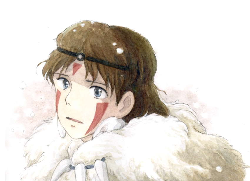 1girl, commentary_request, female_focus, jewelry, mononoke_hime, morisawa_taki, necklace, short_hair, solo, studio_ghibli, tooth_necklace