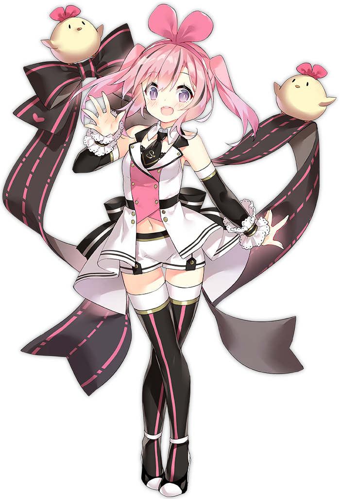 1girl, :d, ahoge, alternate_costume, azur_lane, black_footwear, black_neckwear, blush, boots, bow, breasts, buttons, cosplay, crossed_legs, detached_collar, detached_sleeves, double-breasted, dress, flight_deck, full_body, hair_between_eyes, hair_ribbon, hairband, hand_up, kizuna_ai, kizuna_ai_(cosplay), kizuna_ai_(elegant), kizuna_ai_(elegant)_(azur_lane), kizuna_ai_(elegant)_(azur_lane)_(cosplay), kizuna_ai_inc., long_hair, long_sleeves, looking_at_viewer, navel, necktie, official_alternate_costume, official_art, open_clothes, open_dress, open_mouth, pink_hair, pink_hairband, purple_eyes, ribbon, saratoga_(azur_lane), saratoga_(virtual_idol)_(azur_lane), saru, shorts, sidelocks, smile, thigh_boots, thighhighs, transparent_background, twintails, virtual_youtuber, watson_cross, white_shorts, white_thighhighs, zettai_ryouiki