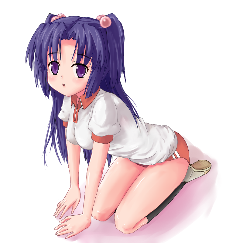 00s, 1girl, bad_id, bad_pixiv_id, beaver_(artist), blue_hair, buruma, clannad