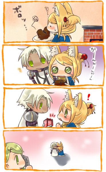 1boy, 2girls, 4koma, 7th_dragon, 7th_dragon_(series), animal_ears, artist_request, bad_id