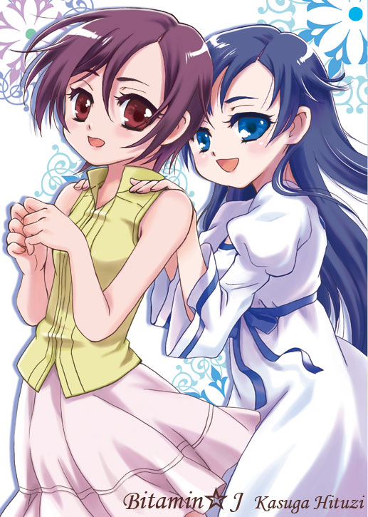 00s, 2girls, blood+, blue_eyes, blue_hair, brown_eyes, brown_hair, diva