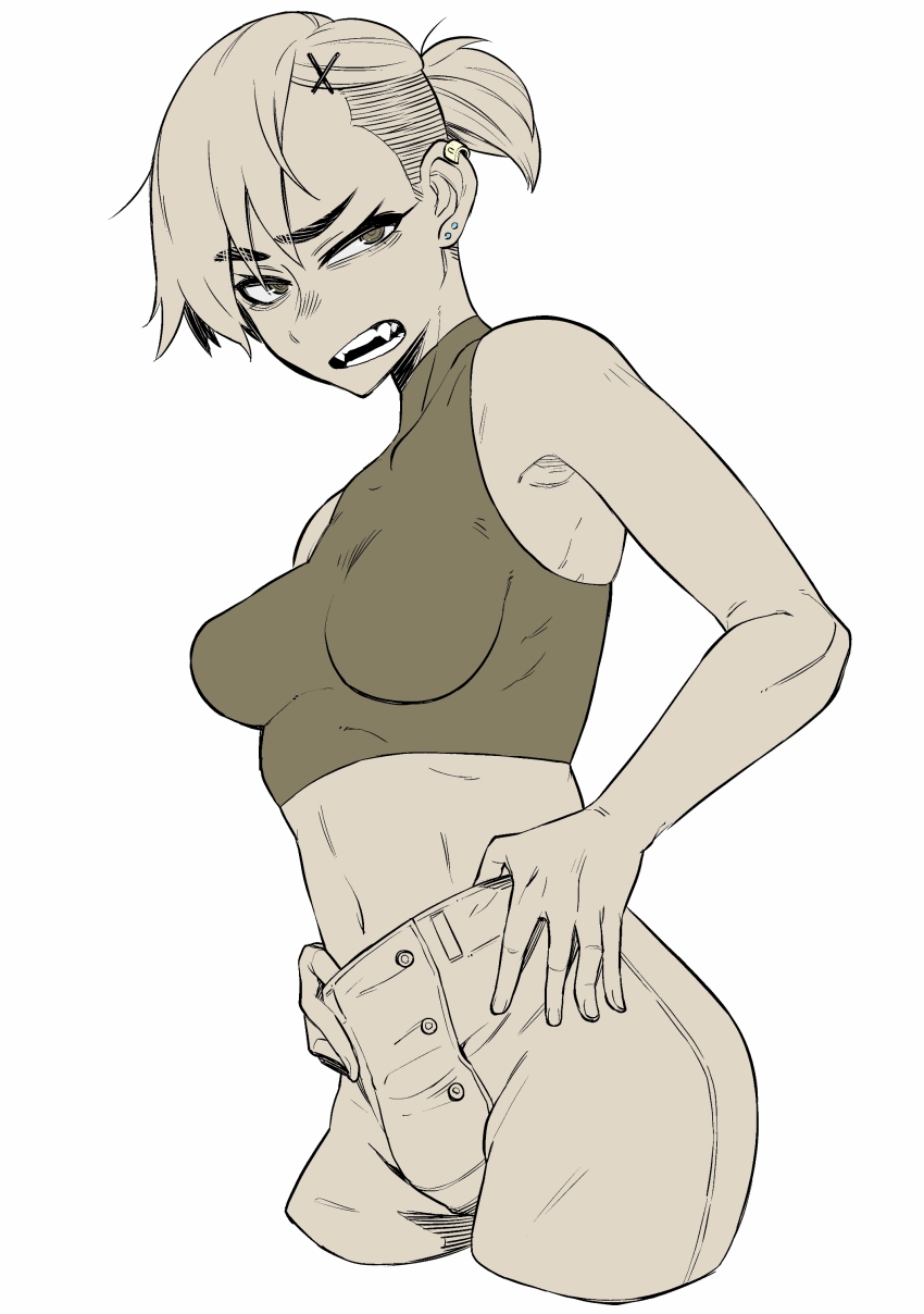 1girl, absurdres, angry, bags_under_eyes, earrings, female_focus, hair_ornament, highres