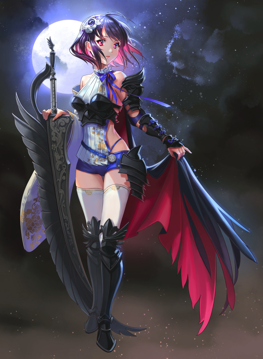 1girl, absurdres, armor, bad_id, bad_pixiv_id, black_cape, black_footwear, black_hair