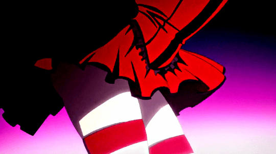 1girl, animated, animated_gif, astaroth_(sin_nanatsu_no_taizai), astaroth_(the_seven_deadly_sins), black_flower, black_footwear, black_rose, bouncing_breasts, breasts, cleavage, cleavage_cutout, clothing_cutout, concert, corset, dancing, demon_girl, demon_horns, demon_tail, dress, electric_guitar, female_focus, fingerless_gloves, fire, flower, frilled_dress, frills, full_body, gloves, gothic_lolita, guitar, hat, high_heels, holding, holding_instrument, horns, instrument, large_breasts, lolita_fashion, mini_hat, mini_top_hat, music, pink_hair, playing_instrument, pointy_ears, red_dress, rose, screencap, sidelocks, sin_nanatsu_no_taizai, skirt, solo, standing, striped_clothes, striped_thighhighs, tail, the_seven_deadly_sins, thighhighs, top_hat, zettai_ryouiki