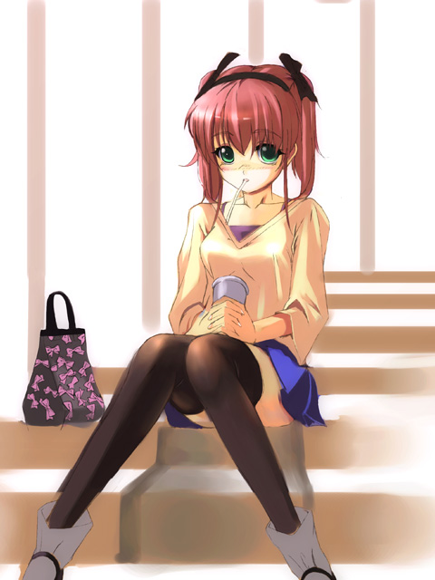 1girl, bad_id, bad_pixiv_id, bag, cup, drinking_straw, female_focus, handbag