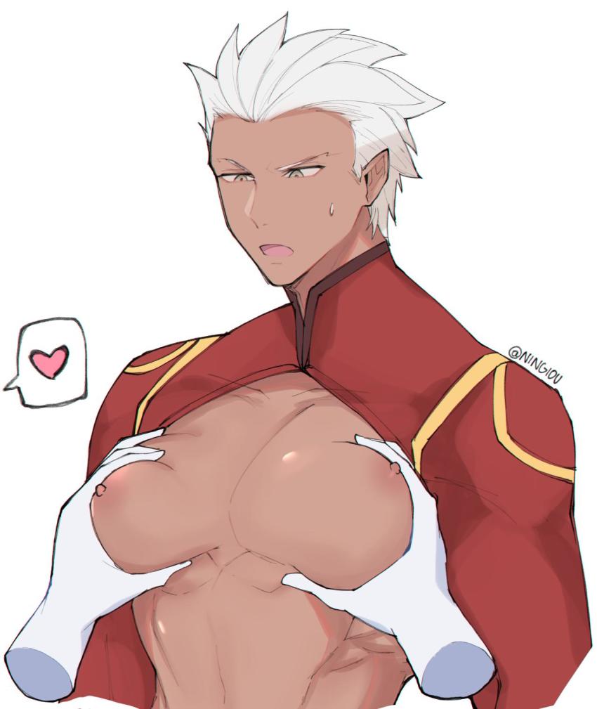 1boy, archer_(fate), archer_(third_ascension)_(fate), bad_id, bad_twitter_id, dark-skinned_male, dark_skin, disembodied_hand