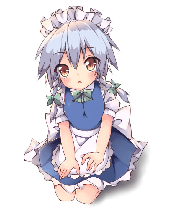 1girl, apron, blue_skirt, blue_vest, bow, bowtie, braid, breasts