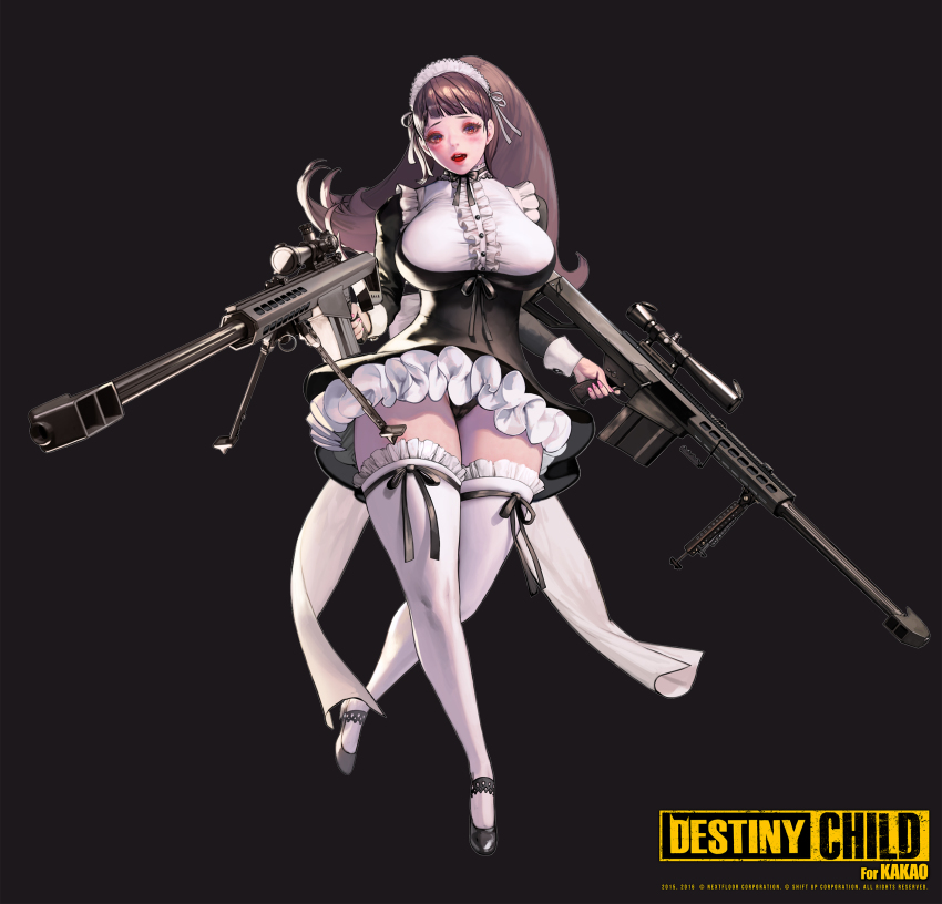1girl, absurdres, anti-materiel_rifle, barrett_m82, black_background, black_panties, destiny_child, diagonal_bangs
