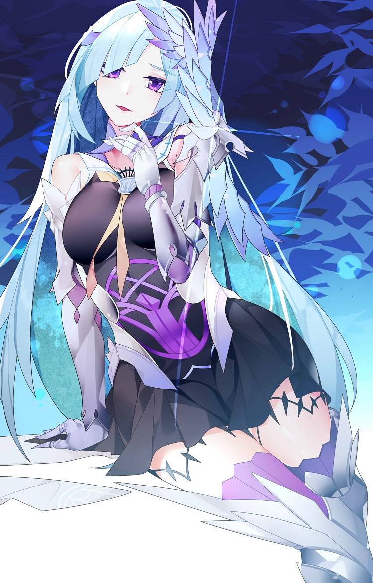 1girl, armor, armored_boots, black_skirt, boots, brynhild_(fate), brynhild_(third_ascension)_(fate), detached_sleeves