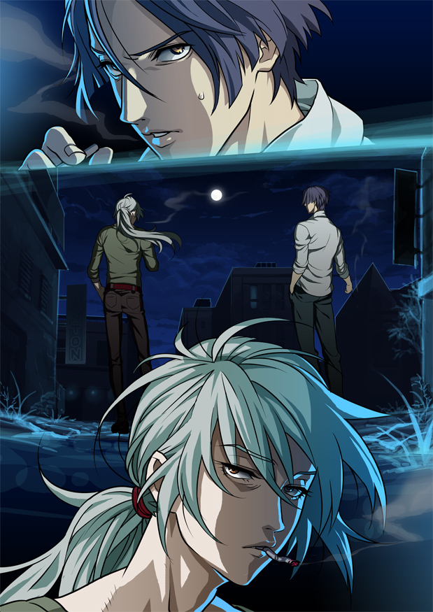 2boys, aida_yukimasa, fata_morgana_no_yakata, michel_bollinger, multiple_boys, red_eyes, white_hair