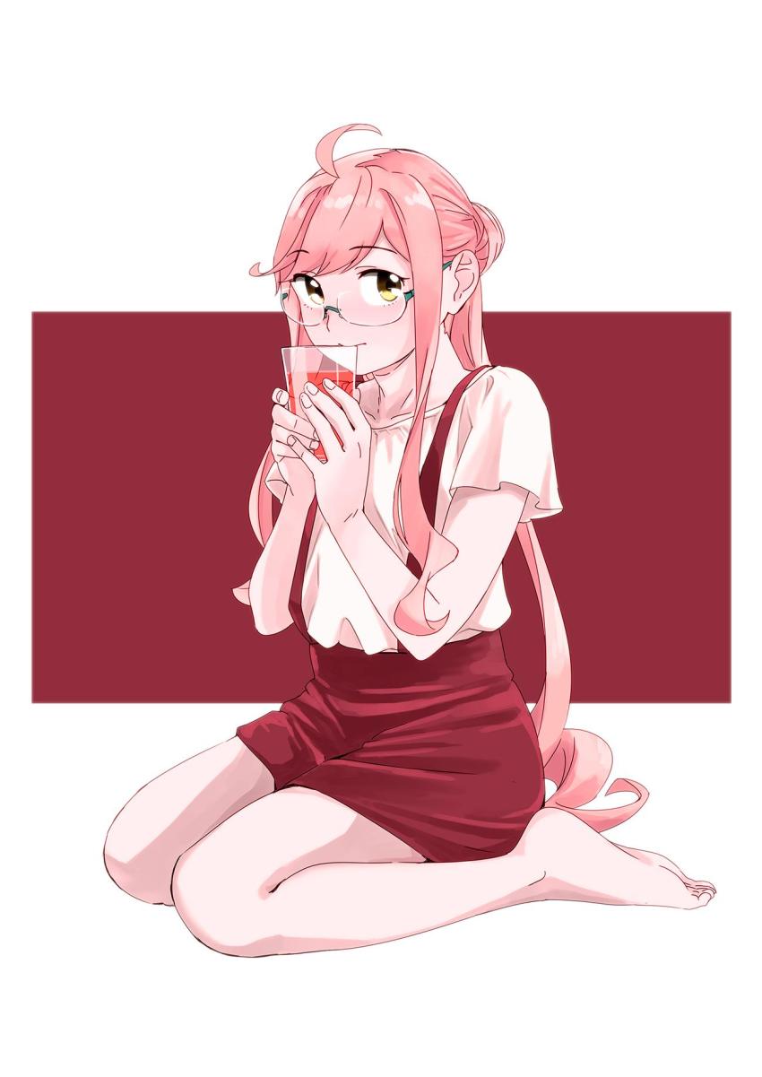 1girl, ahoge, alternate_costume, bad_id, bad_twitter_id, barefoot, blouse, collarbone