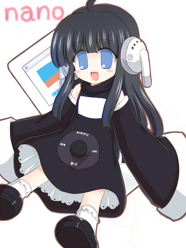 apple_(company), black_hair, blue_eyes, mp3_player, doll, ipod, ry_(yagoyago), tagme