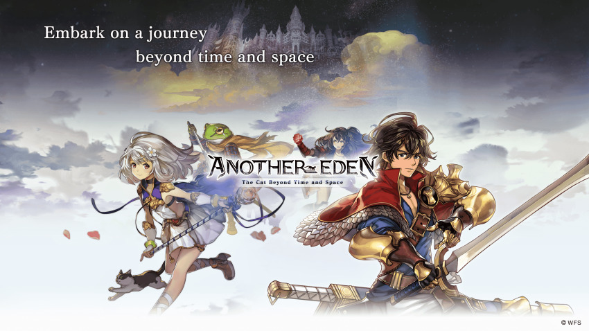 2boys, 2girls, aldo_(another_eden), amy_(another_eden), another_eden, armor, backless_dress, backless_outfit