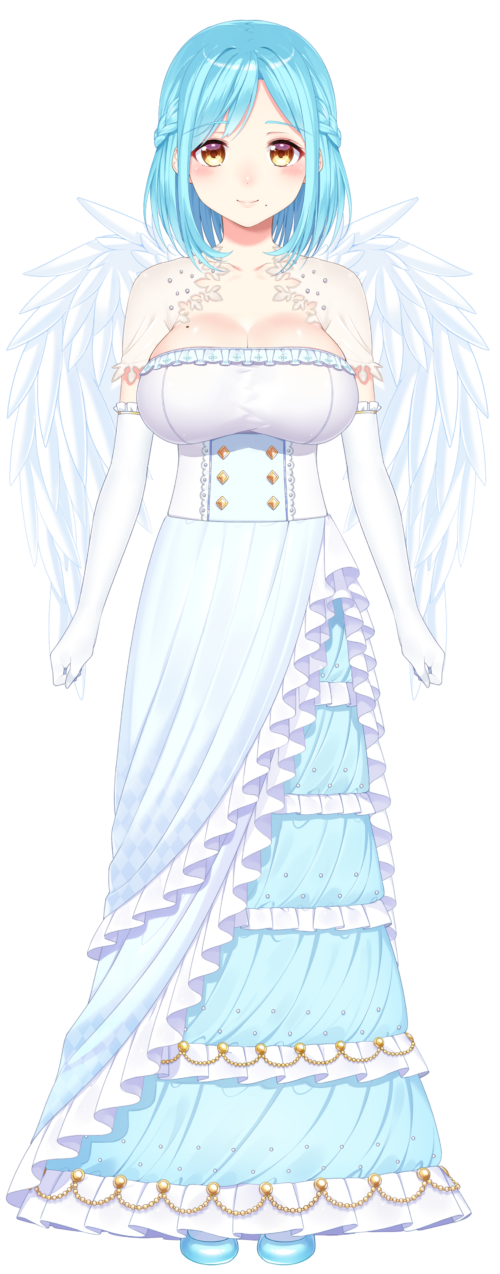 1girl, bare_shoulders, blue_footwear, blue_hair, blush, braid, breasts, cleavage