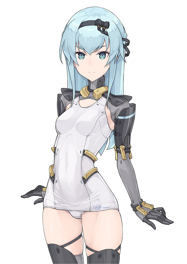 1girl, alice_gear_aegis, armor, black_ribbon, blue_eyes, blue_hair, cowboy_shot, female_focus