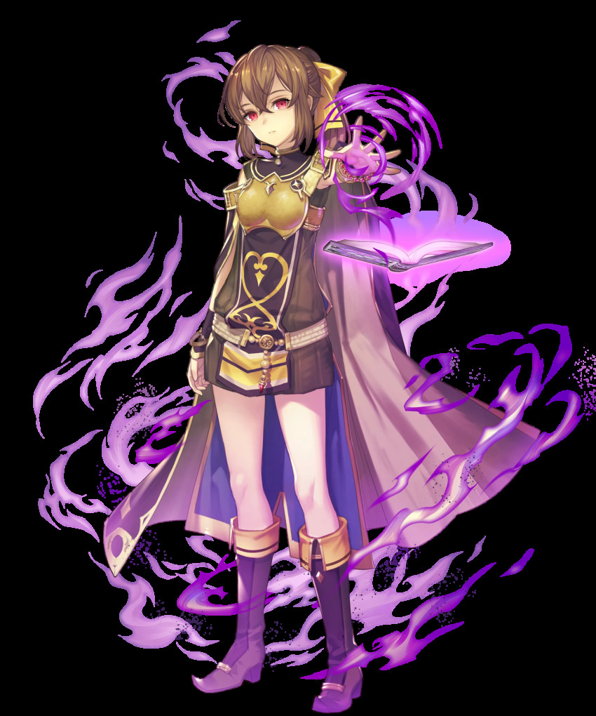 1girl, armor, book, boots, bow, bowtie, bracelet, brown_hair