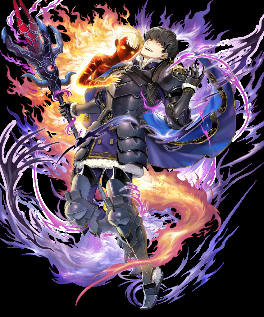 1boy, 1girl, armor, asatani_tomoyo, berkut_(fire_emblem), berkut_(purgatorial_prince)_(fire_emblem), cape, elemental_(creature)