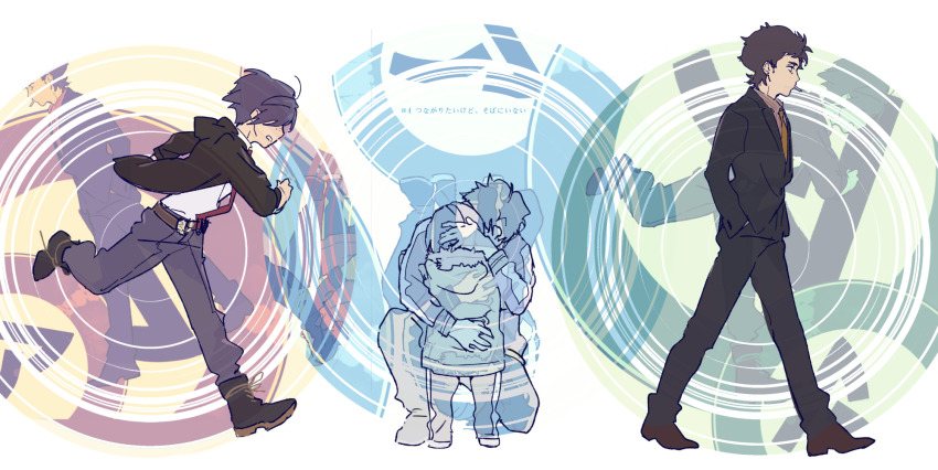 2boys, bad_id, bad_pixiv_id, belt, black_hair, black_hoodie, black_suit, brothers