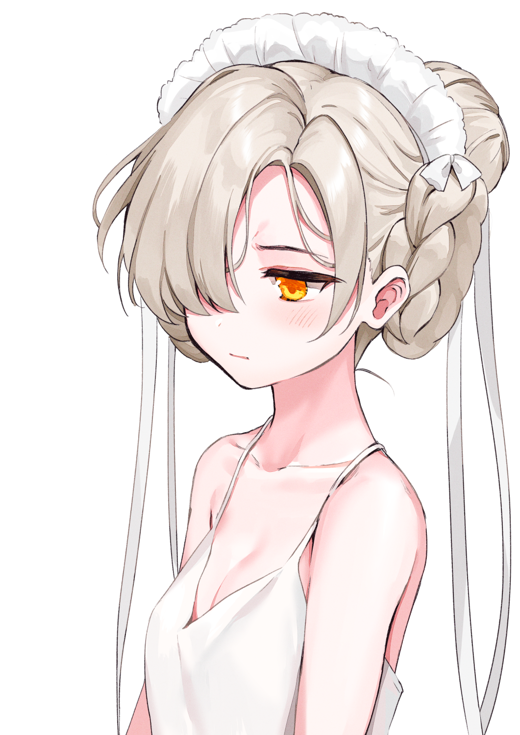 1girl, azur_lane, bare_shoulders, blush, braid, breasts, brown_hair, cleavage