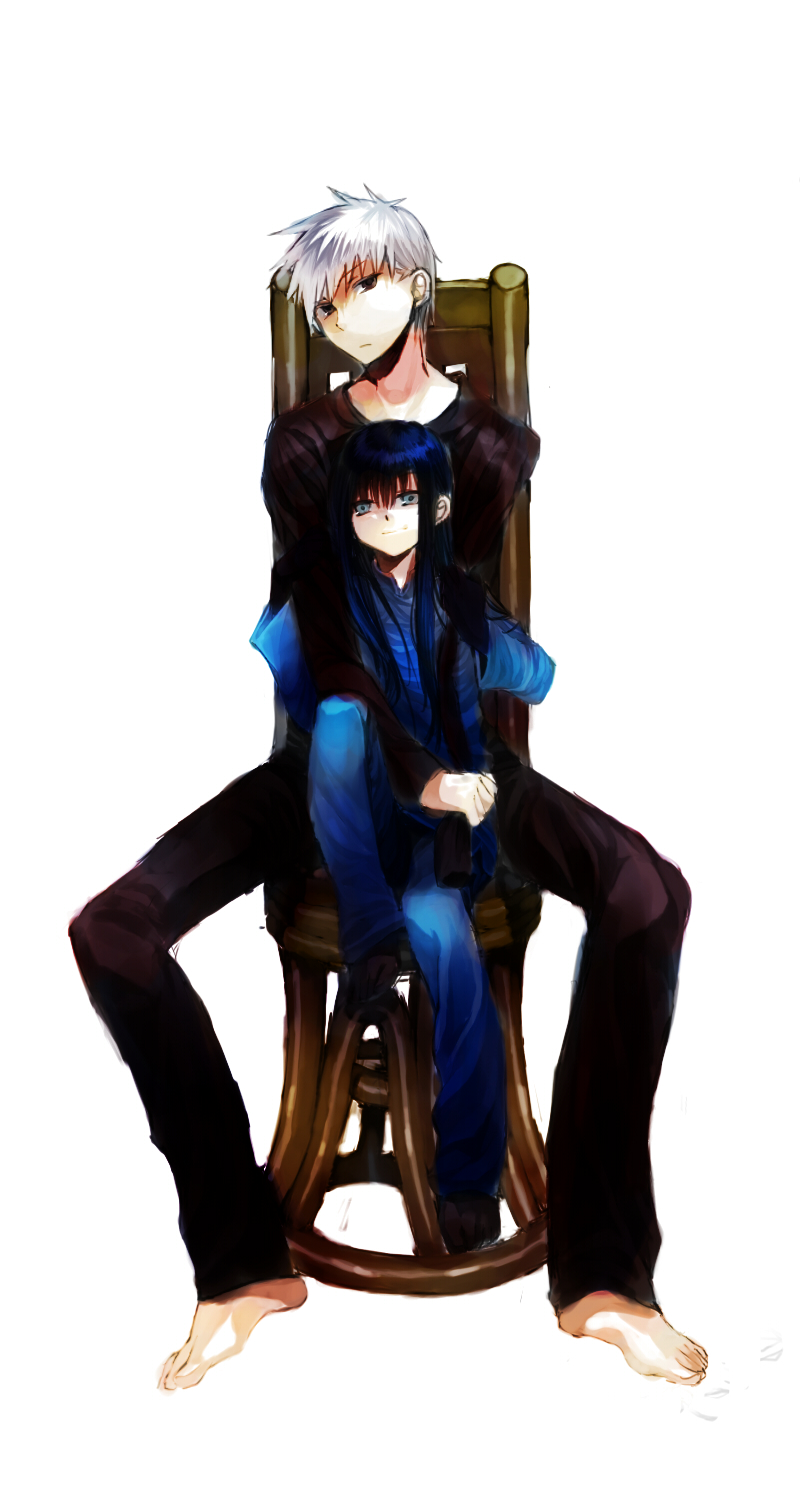 2boys, abaraya, bad_id, bad_pixiv_id, chair, decoration_disorder_disconnection, highres, hug