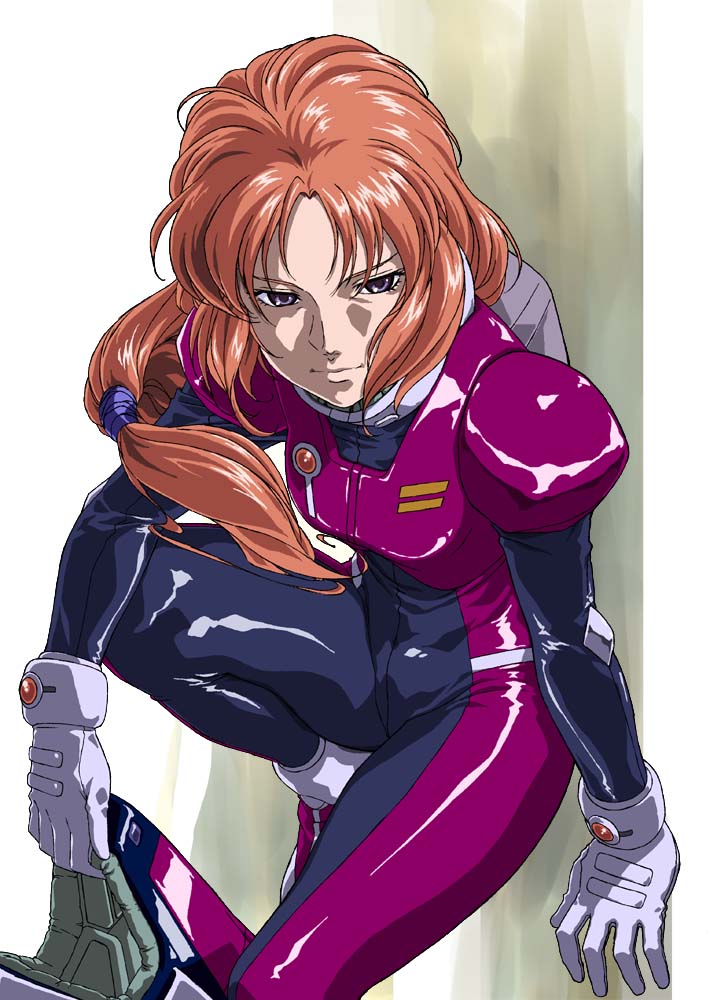 1girl, breasts, closed_mouth, commentary_request, female_focus, gloves, graphite_(medium), gundam