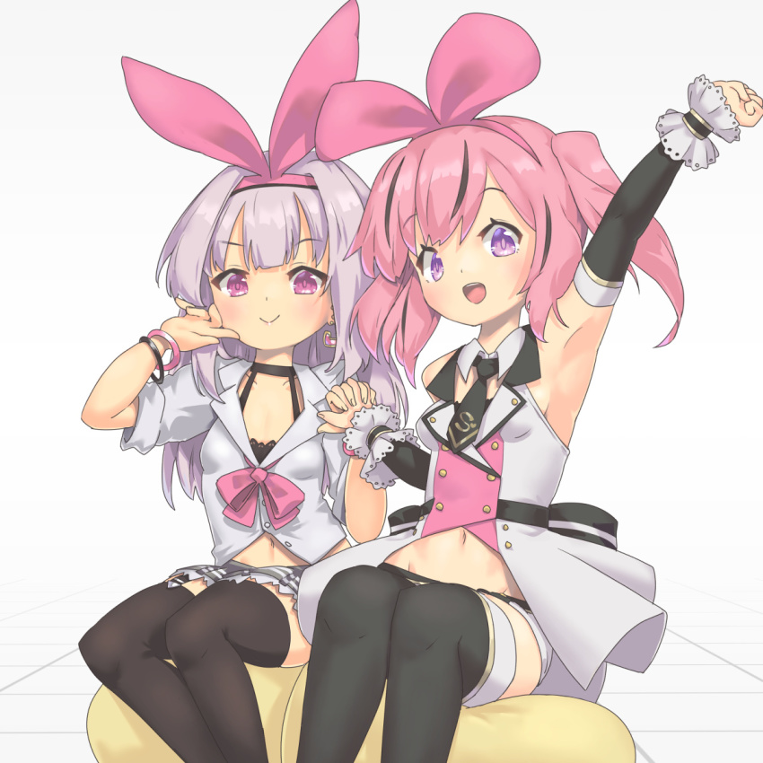 2girls, armpit_crease, armpits, azur_lane, bad_id, bad_pixiv_id, bangle, black_legwear