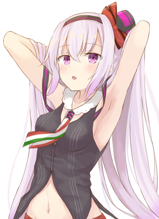 .live, 1girl, :o, armpits, arms_behind_head, arms_up, bare_arms, bare_shoulders