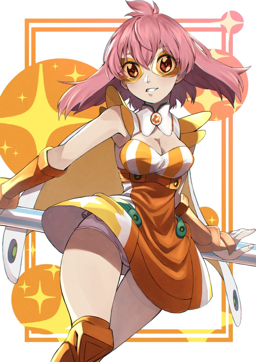 1girl, absurdres, armpits, bare_shoulders, boots, bracer, breasts, cape