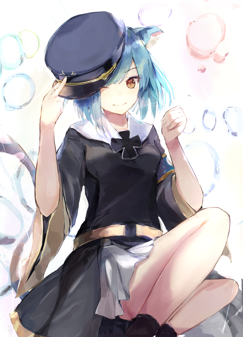 1girl, ;), absurdres, animal_ear_fluff, animal_ears, azur_lane, black_jacket, black_socks