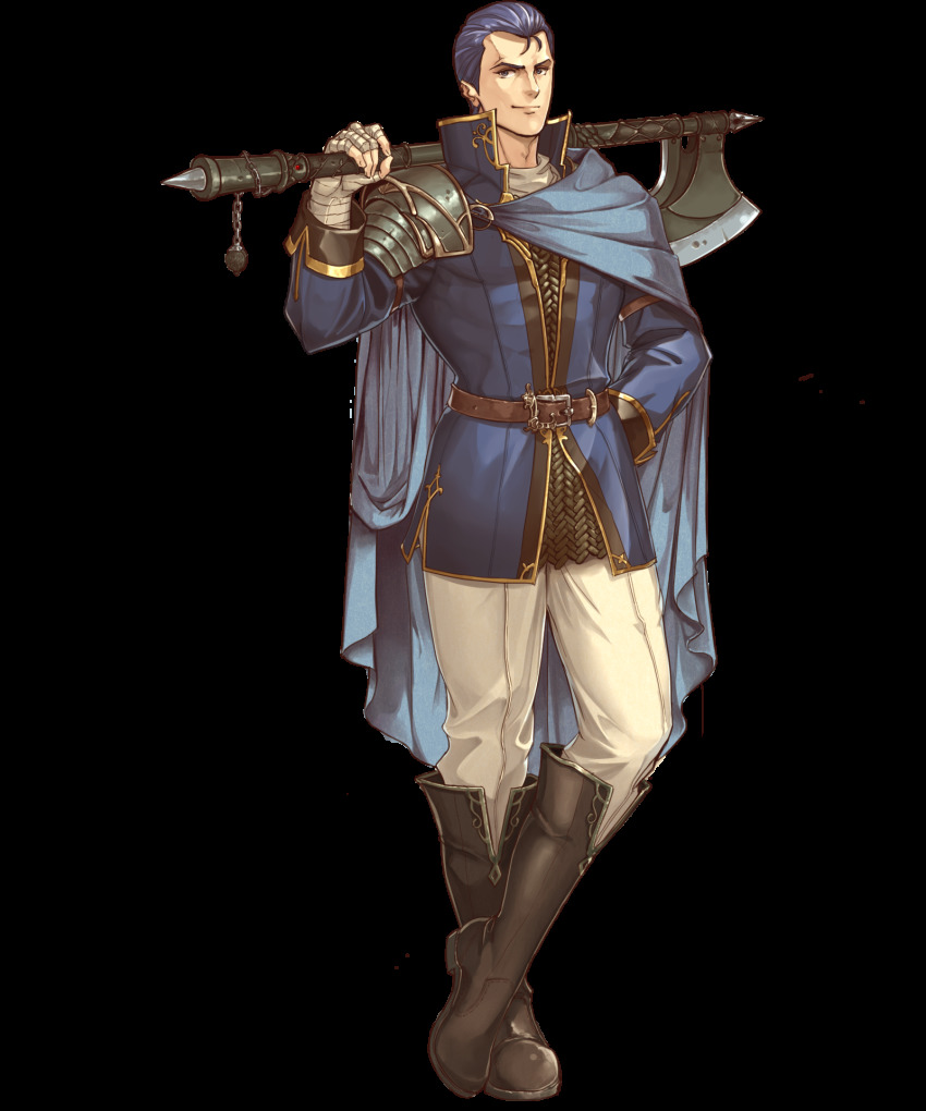 1boy, amiba_(nerdamiba), axe, bandaid, belt, blue_eyes, blue_hair, boots