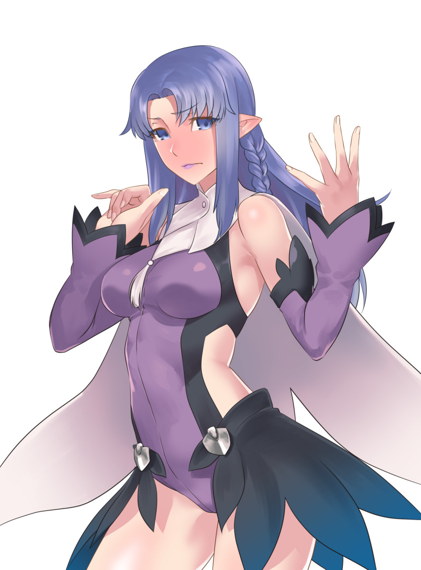 1girl, braid, closed_mouth, cosplay, cowboy_shot, detached_sleeves, embarrassed, eyes_visible_through_hair