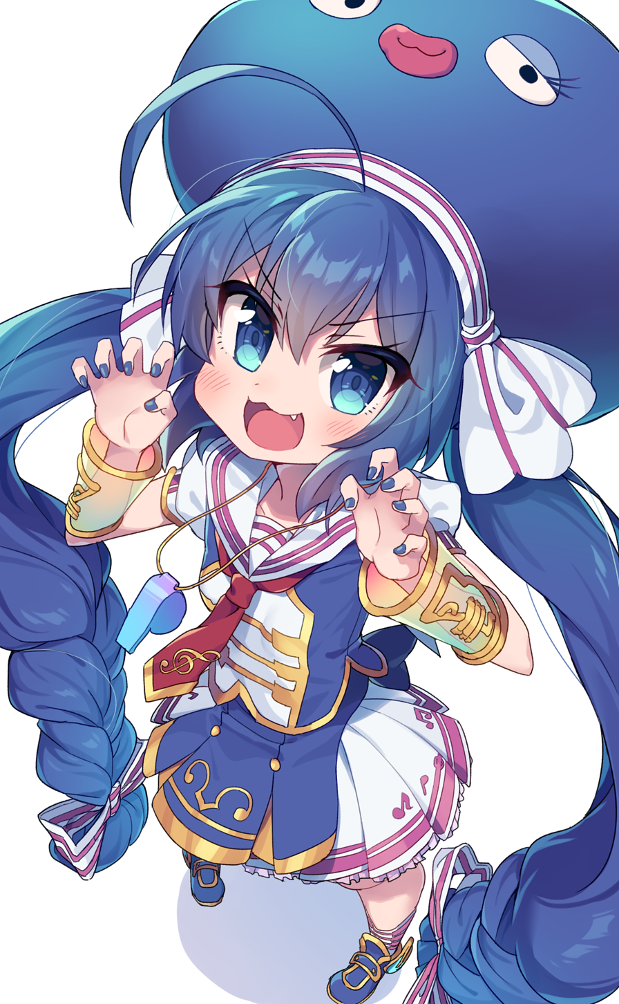 1girl, :3, :d, ahoge, blouse, blue_eyes, blue_hair, blue_nails