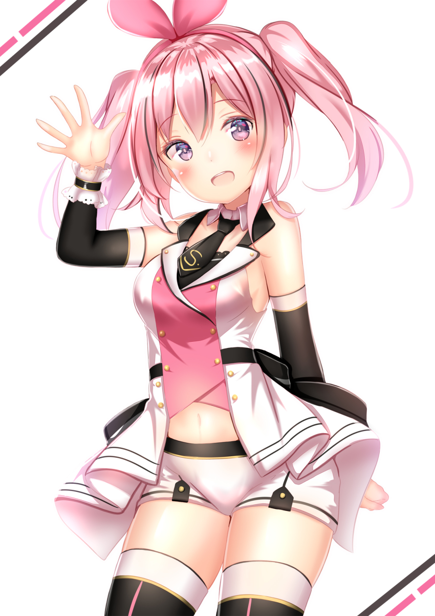 1girl, :d, arm_warmers, azur_lane, bare_shoulders, black_thighhighs, blush, breasts