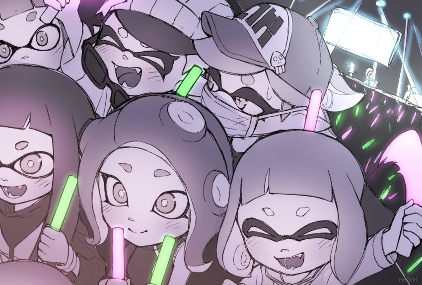 +_+, 6+girls, :d, ^_^, agent_3_(splatoon), agent_4_(splatoon), agent_8_(splatoon), artist_name