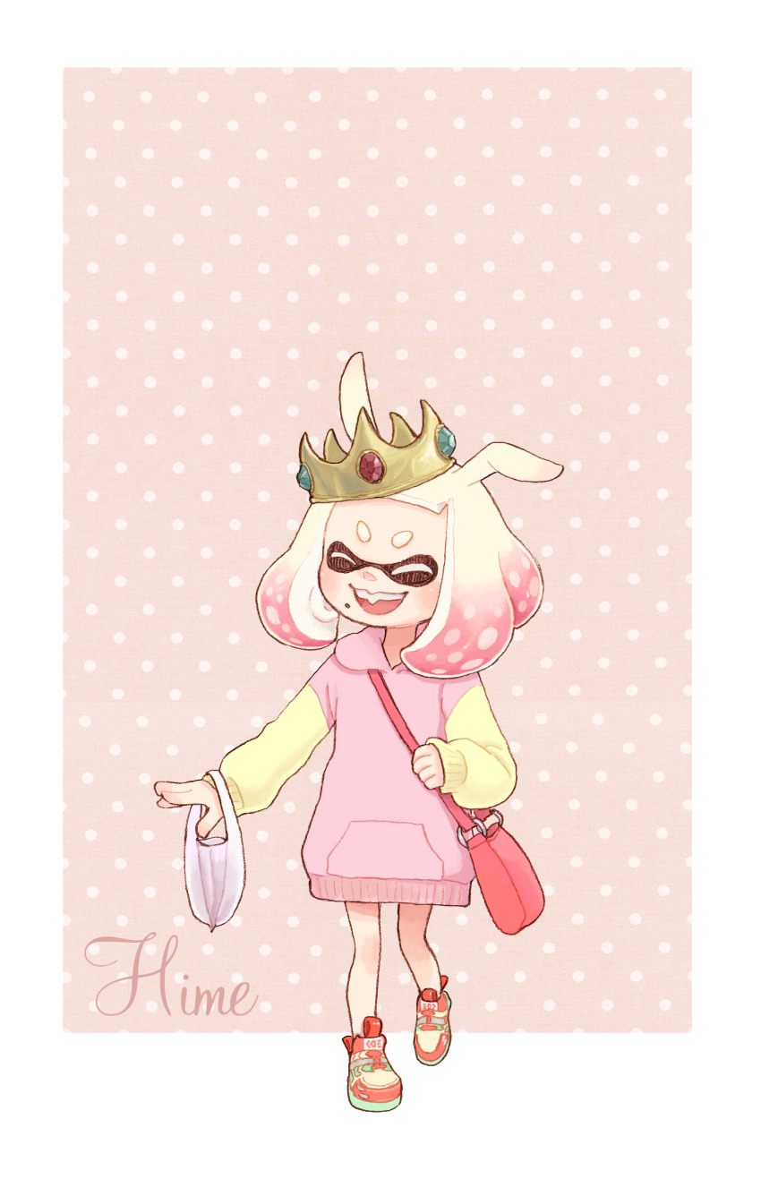 1girl, animal_ears, bag, blunt_bangs, carrying, casual, character_name, closed_eyes