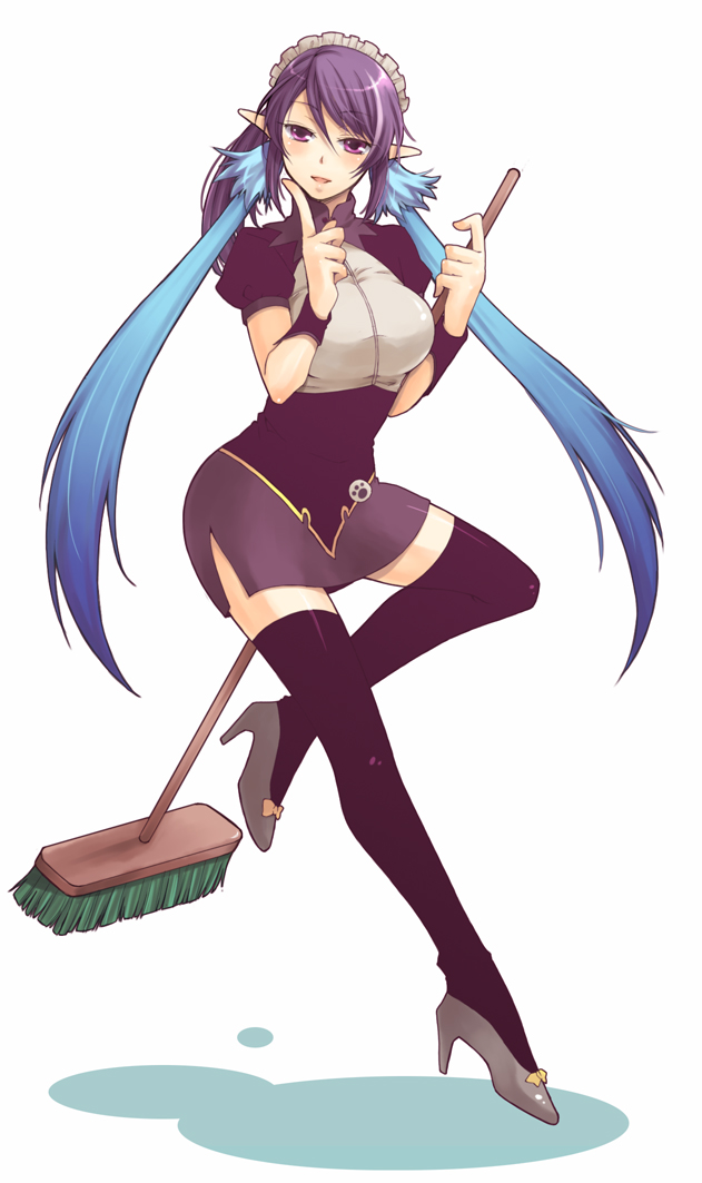00s, 1girl, alternate_costume, alternate_hairstyle, bad_id, bad_pixiv_id, broom, enmaided