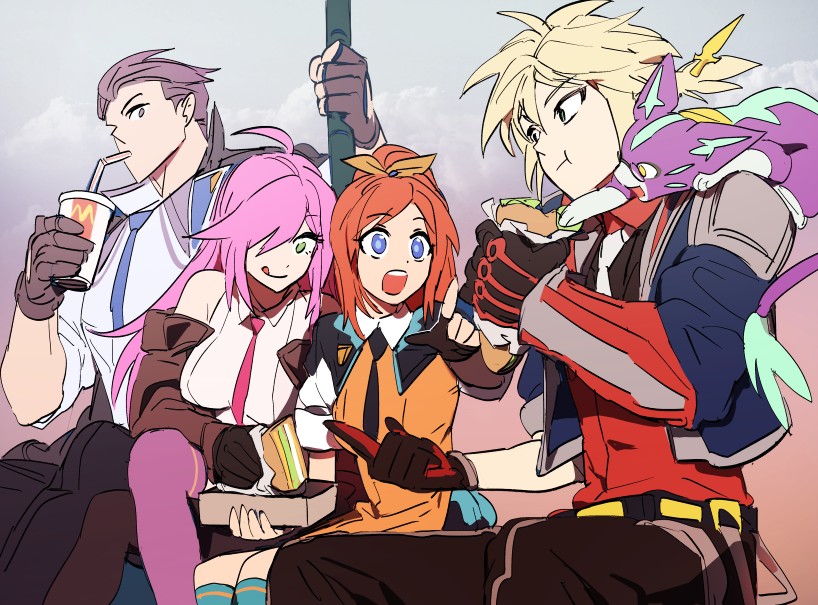 2boys, 3girls, battle_academia_ezreal, battle_academia_jayce, battle_academia_katarina, battle_academia_lux, battle_principal_yuumi, cat