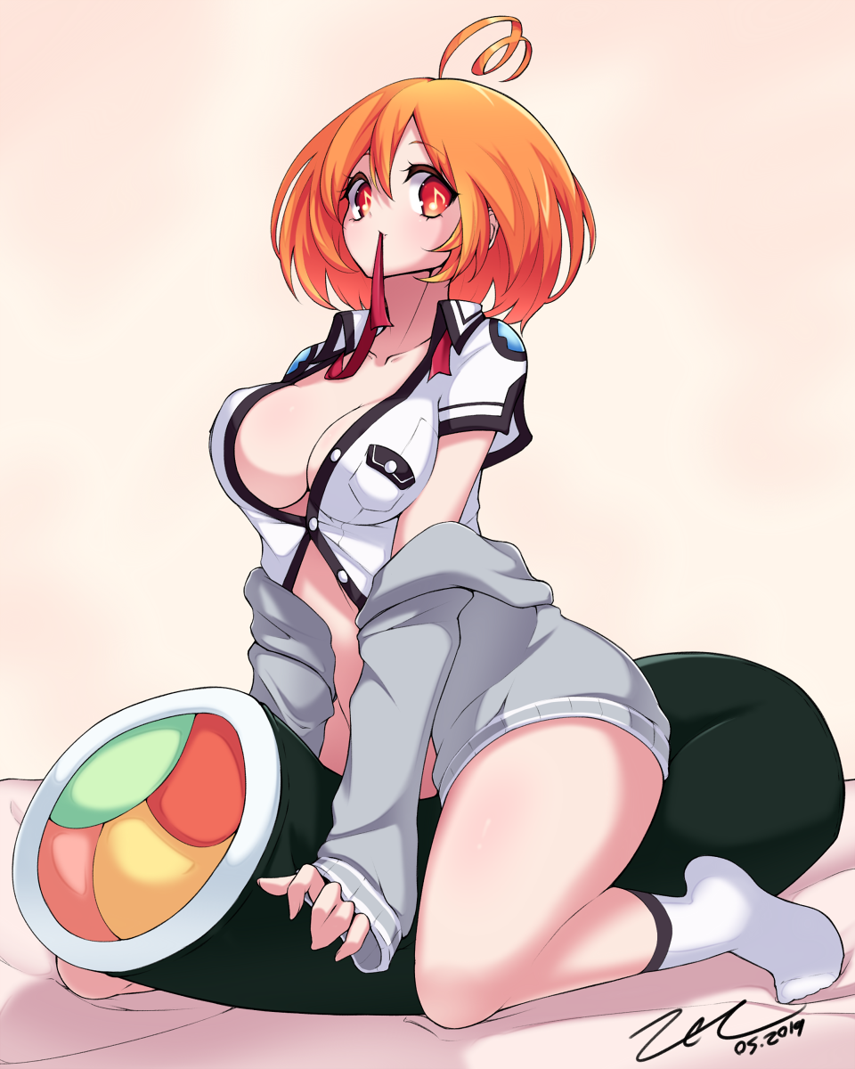 1girl, ahoge, blush, breasts, dated, female_focus, highres, large_breasts