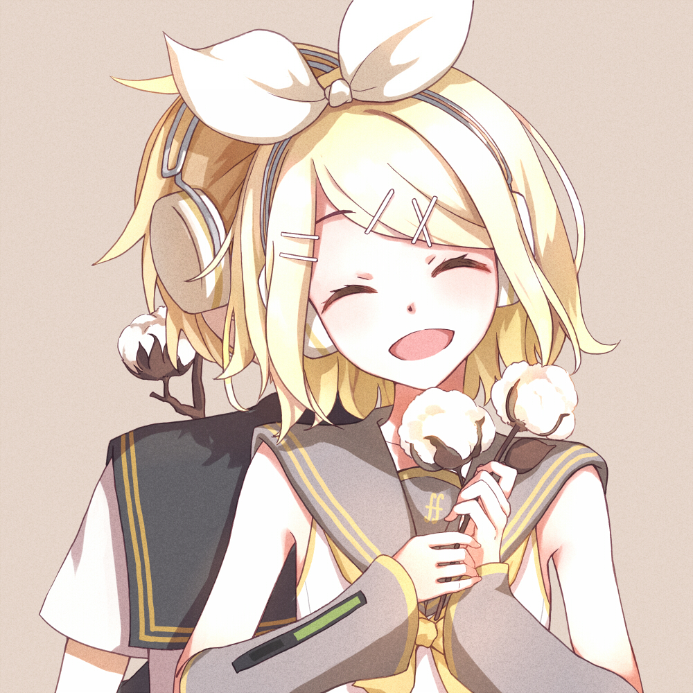 1boy, 1girl, :d, ^_^, arms_at_sides, back-to-back, beige_background, black_sailor_collar