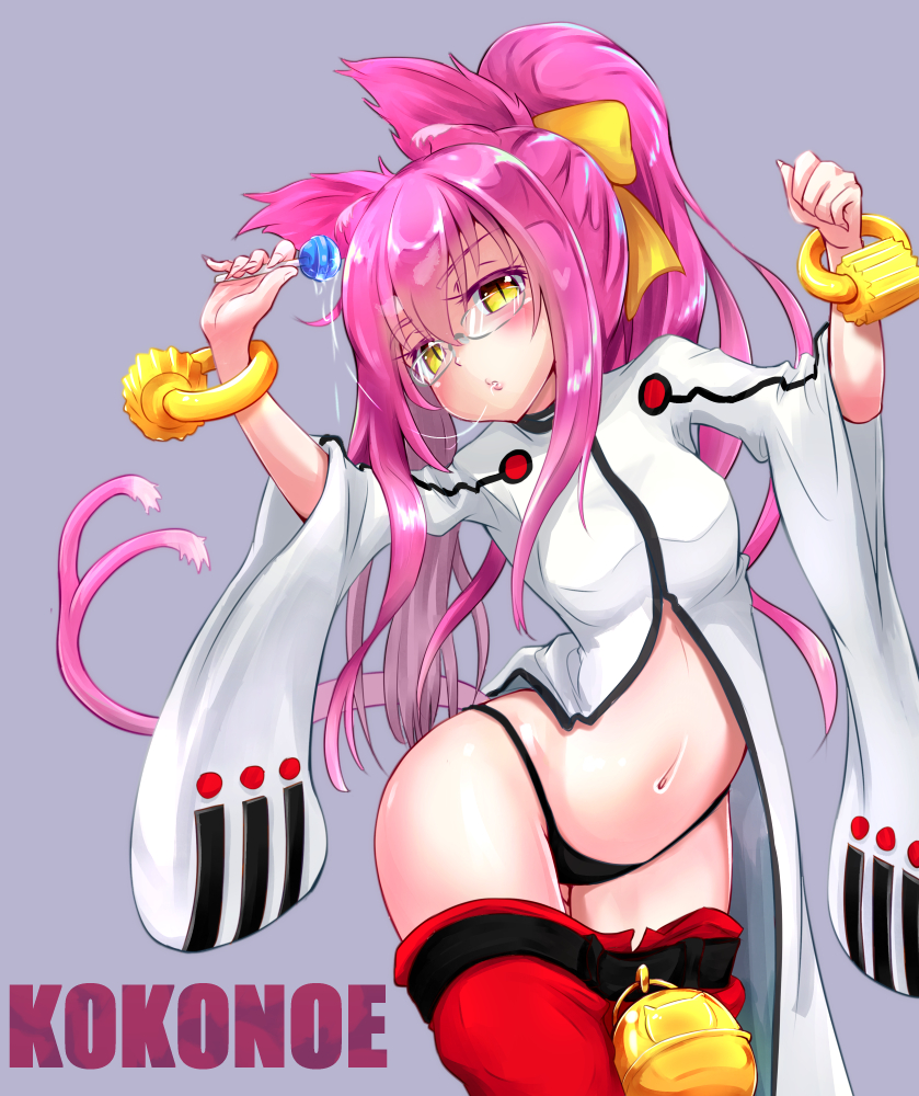 1girl, animal_ears, arc_system_works, black_panties, blazblue, blush, bow, bracelet