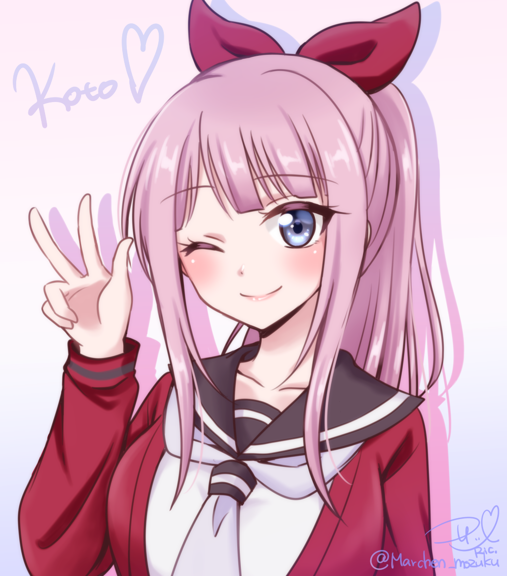 1girl, blue_eyes, blush, breasts, cardigan, character_name, female_focus, hair_ribbon