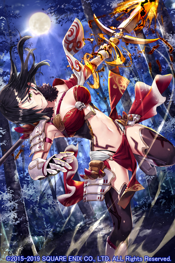 1girl, armor, asymmetrical_sleeves, bandaged_arm, bandages, black_hair, black_panties, black_thighhighs