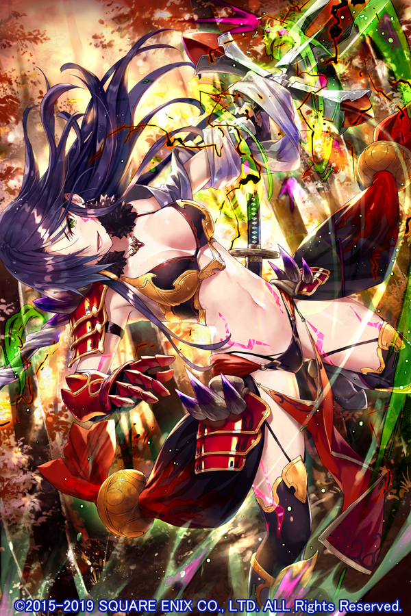 1girl, :d, armor, asymmetrical_sleeves, bikini_armor, black_boots, black_bra, boots