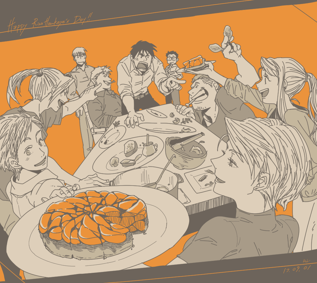 2017, 2girls, 6+boys, :d, alphonse_elric, anger_vein, anniversary, annoyed