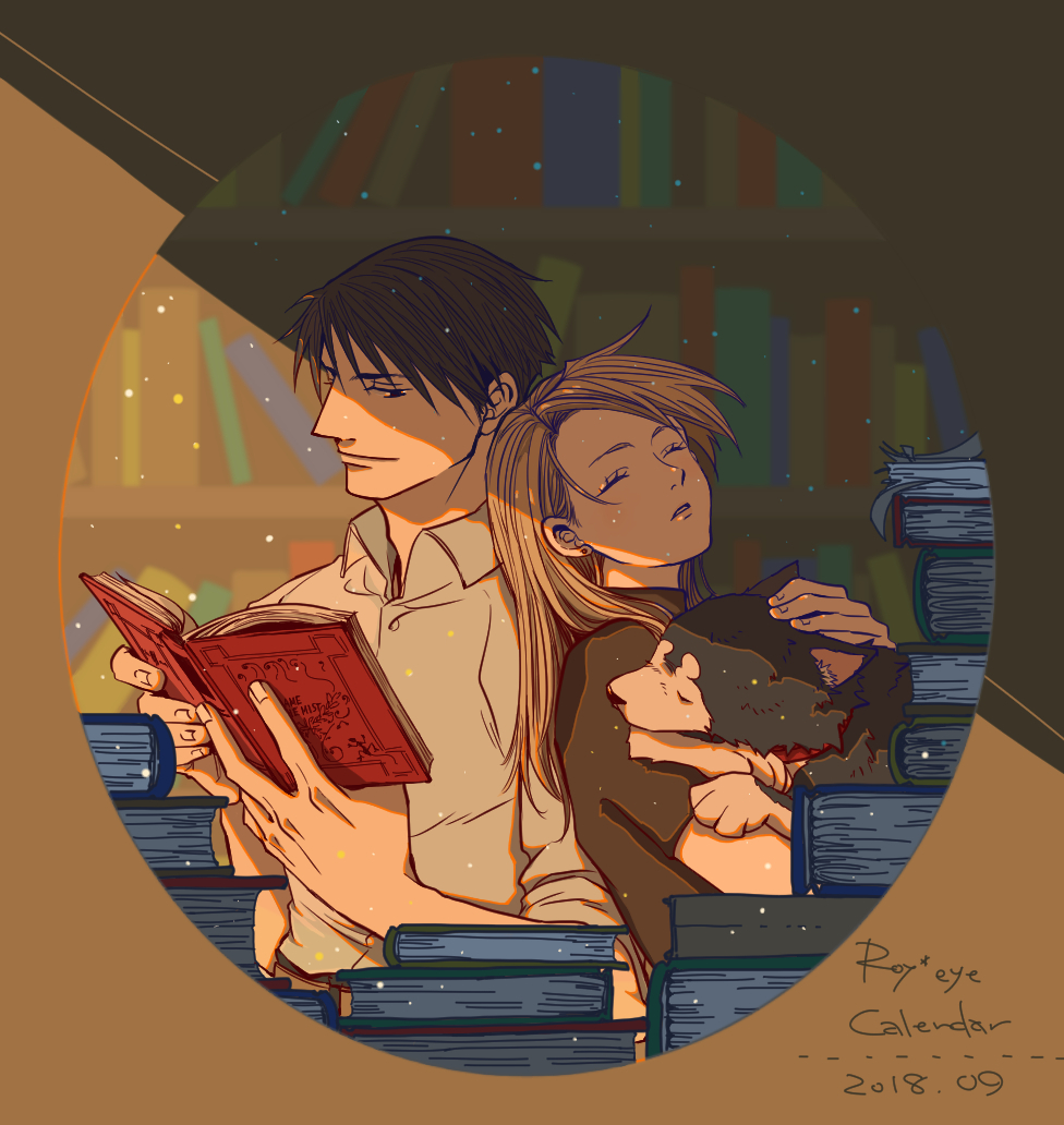 1boy, 1girl, 2018, animal, black_eyes, black_hair, black_hayate, black_shirt