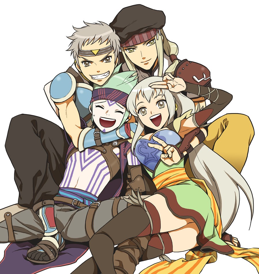 1girl, 3boys, bad_id, bad_pixiv_id, blonde_hair, closed_eyes, gensou_suikoden, gensou_suikoden_tierkreis