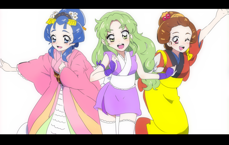 3girls, aqua_eyes, aqua_hair, armband, bad_id, bad_pixiv_id, blush, breasts